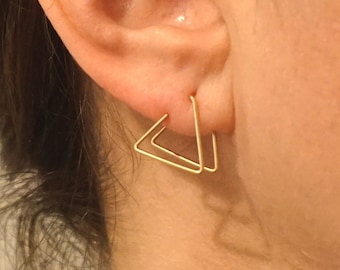 Double Triangle Threader earring geometric hoop dangle jewelry understated minimal design gold fill titanium simple double hoop 0335