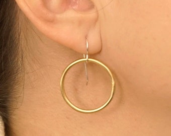 Large Floating Open Circle Dangle Hoop Earrings Minimalist geometric design Dangle jewelry 0074