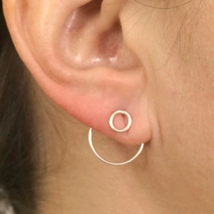 6mm Open Circle Ear Jacket Earring Threader Earring minimalist front back simple earring 925 sterling silver 14k gold 0344