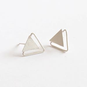 11mm Triangle Stud Earrings Double Triangle Earrings Geometric Stud Earrings Silver Triangle post earrings 0279 image 2