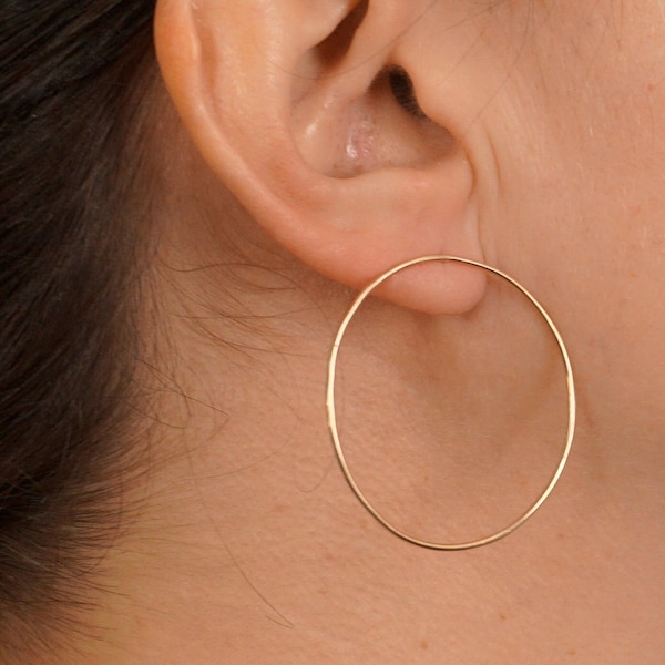 Large Gold Open circle studs Solid yellow gold simple hoop post earrings stud Circle post earrings 14k gold circle studs 0334