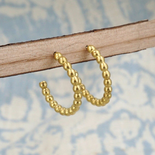 Beaded Hoop Stud Earrings | 2mm Brass, Sterling Silver, or Yellow Gold Fill | Matte or Polished Finish 0345