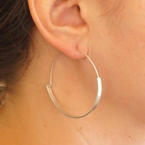 Modern hoop Rectangle lightweight silver hoops sterling silver ear wire bar hoop earrings minimal dangle earring Large Hoop jewelry 0255