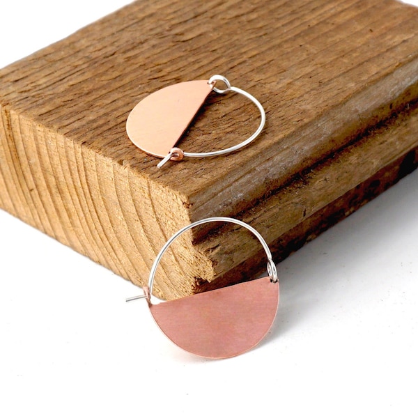 Half Circle Dangle Hoop Earrings Cut out with Sterling Silver Ear Wire half moon crescent hoop earrings disc earring gold fill copper 0081