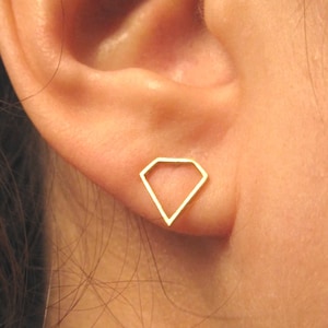 Minimalist Messing Diamant Ohrstecker | Handgefertigter goldfarbener Schmuck | Geometrischer Stil | Geschenkidee | Handarbeit 0172
