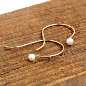 14k gold Pearl French Hook Dangle Drop Earrings Everyday Traditional Minimalist Style Fabulous Chic June Birthstone 0316
