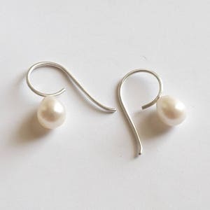 White Drop Freshwater Pearl Dangle Earrings French Hook Drop Earrings AAA Pearl Earring curved hook earrings white 0280