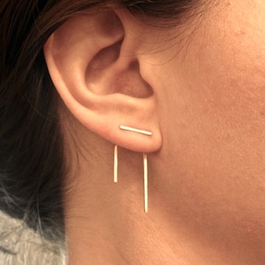 11mm Staple Line Ear Jacket Earrings stud set jacket pair & stud pair mix and match earring double sided earring front back earring 0144