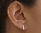Ear Lobe Hook earrings rectangular Suspender Earrings J Earrings sterling silver stud Dainty Post Earrings Minimalist Studs gift Bar 0278