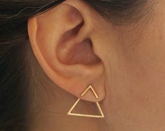 Triangle earrings jacket stud set jacket pair & stud pair hoop geometric earring jackets double sided earring front back earring 0236