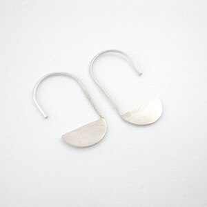 Silver Crescent moon earring circle Dangle sterling silver half circle earring dangle fish hook earrings drop round earring flat dangle 0136