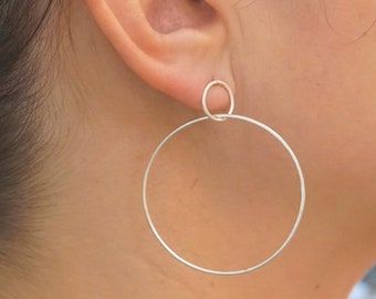 Large Open Circle Floating Hoop Stud Earrings Circle geometric minimal gifts for her Dress up everyday fun sterling silver 14k gold 0303