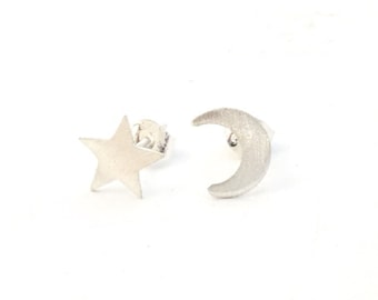 Celestial Stud Earrings Star and Moon Jewelry Minimal Celestial Jewelry Stars and Moons 0164