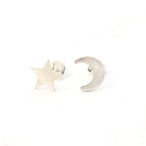 Celestial Stud Earrings Star and Moon Jewelry Minimal Celestial Jewelry Stars and Moons 0164