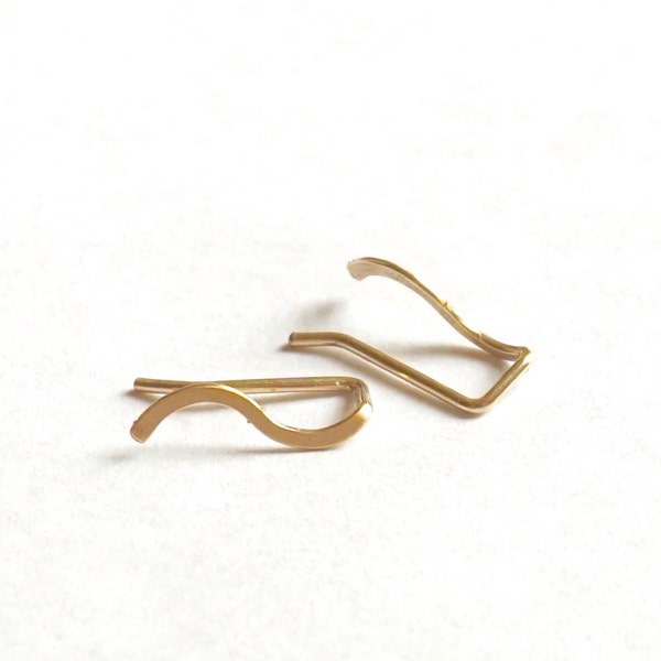 Short Squiggle Wave Ear Climber Earrings 14k Gold Sterling Silver Gold Filled Bar Line Ear Cuff Simple Minimalist Everyday Jewelry 0244