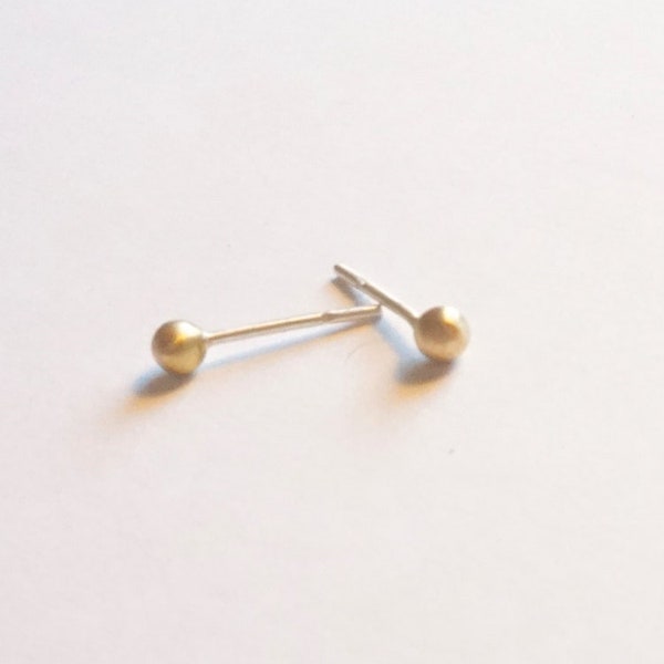 Handmade Brass Ball Stud Earrings 3mm - Elegant, Sterling Silver Posts, Polished Finish for Timeless Style 0175