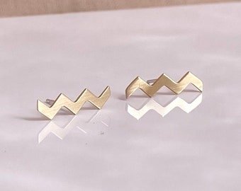 Zig Zag Stud Earrings • Squiggle Earring • Wave Jewelry • Handmade Geometric Design •  Chevron Ear studs • Minimalist Gift for Her • 0143