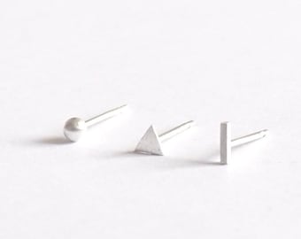 Tiny Sterling Silver Mismatch Stud Earrings set Minimal mismatch set pairs or singles bar stud triangle stud earring ball stud earring 0219