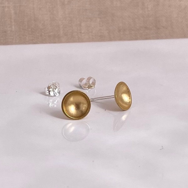 7.5mm Gold Brass Dome Stud Earrings round brass concave dome post earrings w/ matte finish Tiny Dot Circle Earrings brass cup studs 0111