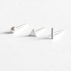 Tiny Sterling Silver Mismatch Stud Earrings set Minimal mismatch set pairs or singles bar stud triangle stud earring ball stud earring 0219