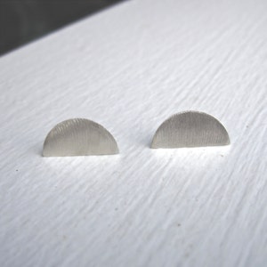 Silver half circle stud earrings,half moon minimal earrings,semi circle studs.brushed silver geometric circle shape Minimalist studs 0102