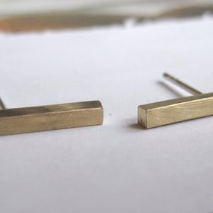 Simple 11mm Tiny Gold Colored Brass or Sterling silver square Bar Stud Earrings with SterlingSilver Ear Wire and Sterling Silver Earnut 0011 image 3
