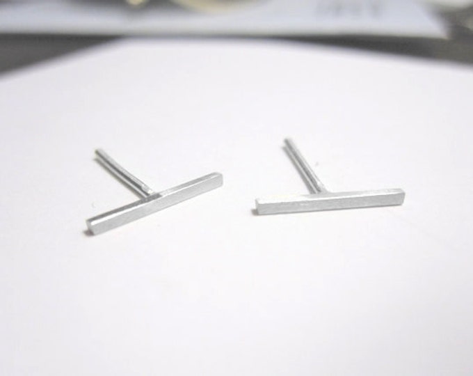 Pendientes de barra de 11 mm hechos a mano pendientes de plata de ley sólida pendiente todos los días pendiente minimalista 0038