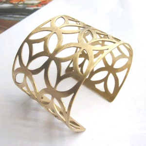 Geometric Brass Cuff | Wide Adjustable Gold Bracelet | Handmade Gift for Her | 0093 image 1