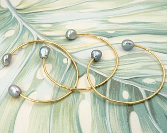 Texture Pearl Cuff Bracelet white or light Grey Pearls Sterling Silver Pearl Cuff bracelet White Fresh Water Pearls 0159
