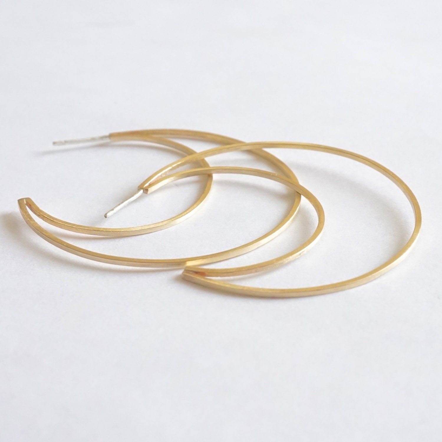 Modern Open Flat Crescent Hoop Earrings Honey Colored Brass - Etsy ...