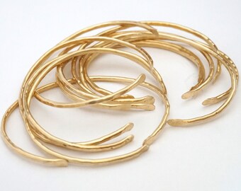 Set of Brass Stacking Bangle Adjustable Open Cuff Bracelets 0079