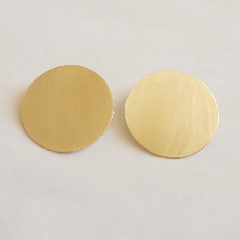 Extra Large 2.25" Circle Stud Earrings in Brass off the ear 0256 Virginia Wynne Designs VWD