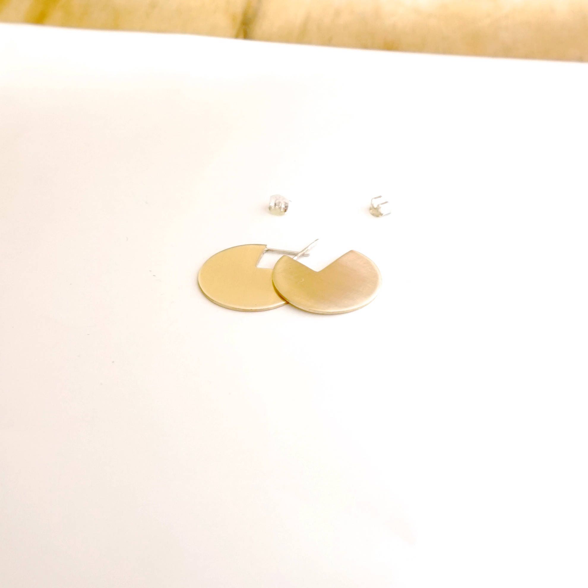 Large Circle Stud Earrings Solid Sterling Silver Pair Stud Etsy