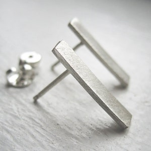 Sterling Silver Rectangle Flat Bar Stud earrings,Silver Bar Earrings,silver studs, Bar Studs, silver Stick,Simple Everyday Earrings 0027 image 3