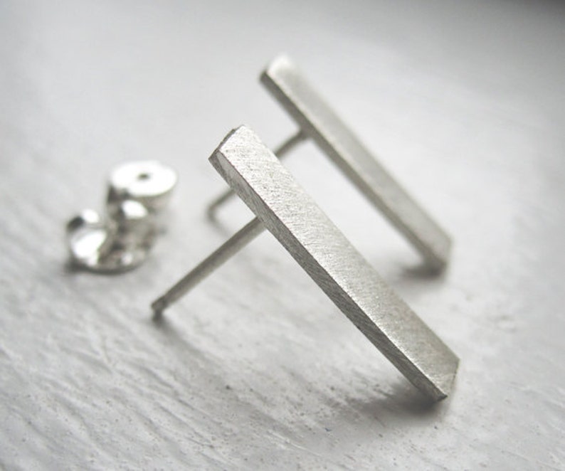 Sterling Silver Rectangle Flat Bar Stud earrings,Silver Bar Earrings,silver studs, Bar Studs, silver Stick,Simple Everyday Earrings 0027 image 3