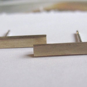 Simple 11mm Tiny Gold Colored Brass or Sterling silver square Bar Stud Earrings with SterlingSilver Ear Wire and Sterling Silver Earnut 0011 image 2