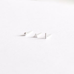 Tiny Sterling Silver Mismatch Stud Earrings set Minimal mismatch set pairs or singles bar stud triangle stud earring ball stud earring 0219