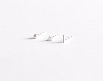 Tiny Sterling Silver Mismatch Stud Earrings set Minimal mismatch set pairs or singles bar stud triangle stud earring ball stud earring 0219