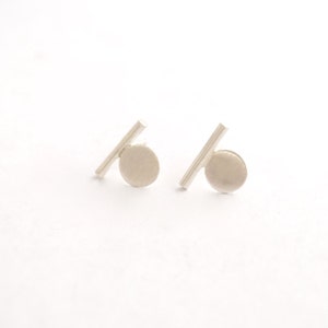 Sterling Silver Bar & Flat Circle Stud Earring, Sterling silver studs, silver ear wire with Sterling silver ear nuts 0169 image 2