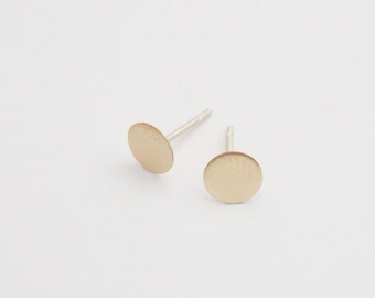 6mm Brass Circle Stud Earrings – Gold Matte or Polished, Sterling Silver Posts, Minimalist Everyday Earrings 0121