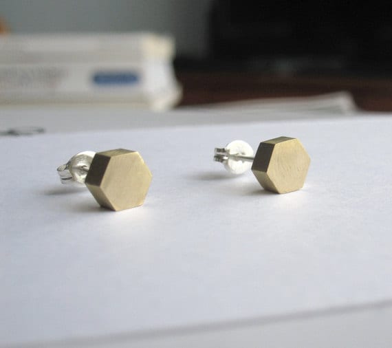 Sterling silver 2024 hexagon stud earrings