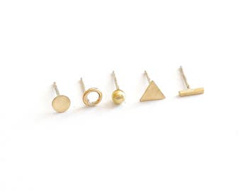 Five Earring Mismatch Stud Earring set Minimal pairs or singles bar stud triangle stud earring staple stud earring ball set and forget 0272