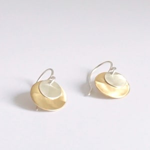 Sterling Silver & Gold Colored Brass Circle Dangle Flat round dangle drop earrings Circle flat disks mixed metal earrings boho chic 0061