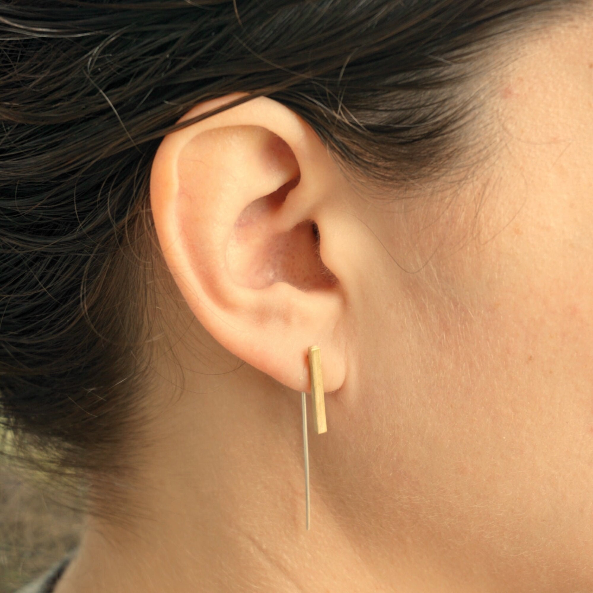 ピアス LESS IS MORE Single sale 14k gold bar earrings TriplehoopDiamondHuggie_1200x1