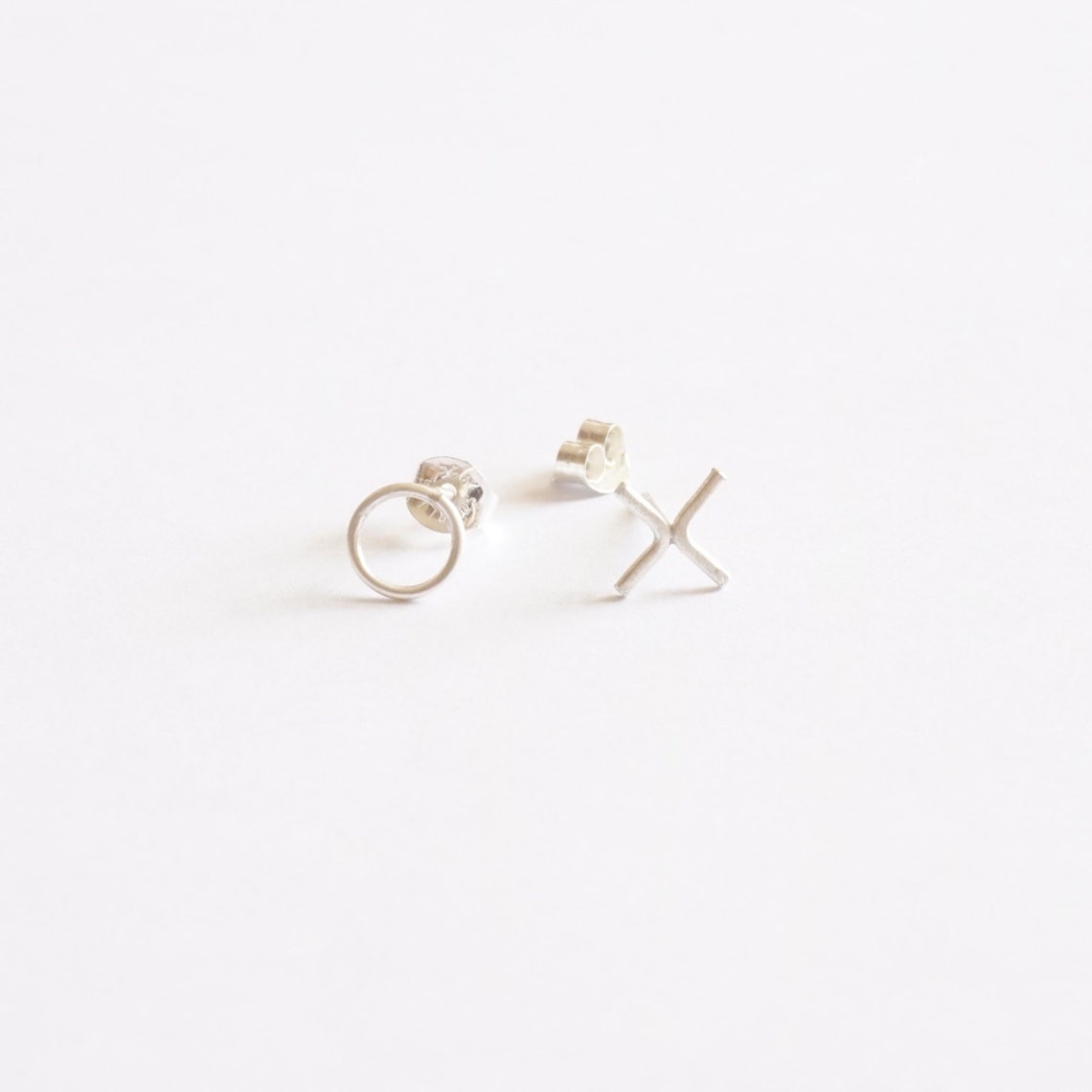 14K X and O Stud Earrings Small Sterling Silver Simple Modern Etsy