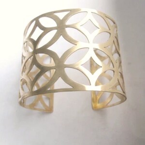 Geometric Brass Cuff | Wide Adjustable Gold Bracelet | Handmade Gift for Her | 0093 image 2