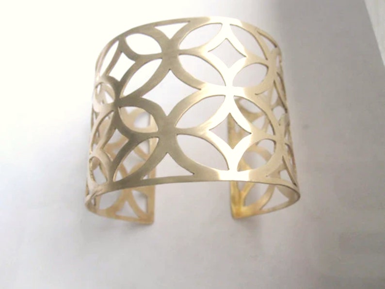 Geometric Brass Cuff | Wide Adjustable Gold Bracelet | Handmade Gift for Her | 0093 image 2