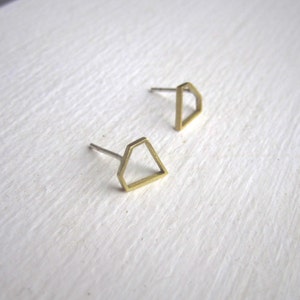Minimalist Brass Diamond Stud Earrings | Handcrafted Gold-Colored Jewelry | Modern Geometric Style | Gift Idea | Handmade 0172