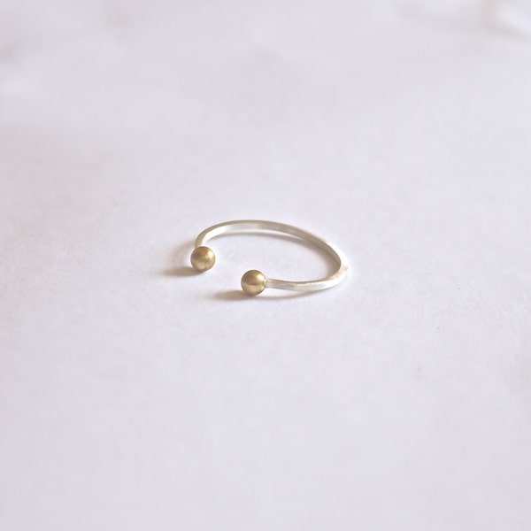 Double Silver Ball Ring Simple open ring,Open Ring,adjustable ring stacking ring 0078