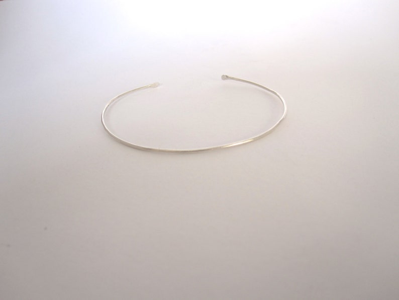 Thin Dainty 1.3mm Cuff Bracelet with Hammered Ends matte solid 0.925 sterling silver 0178 Virginia Wynne Designs VWD